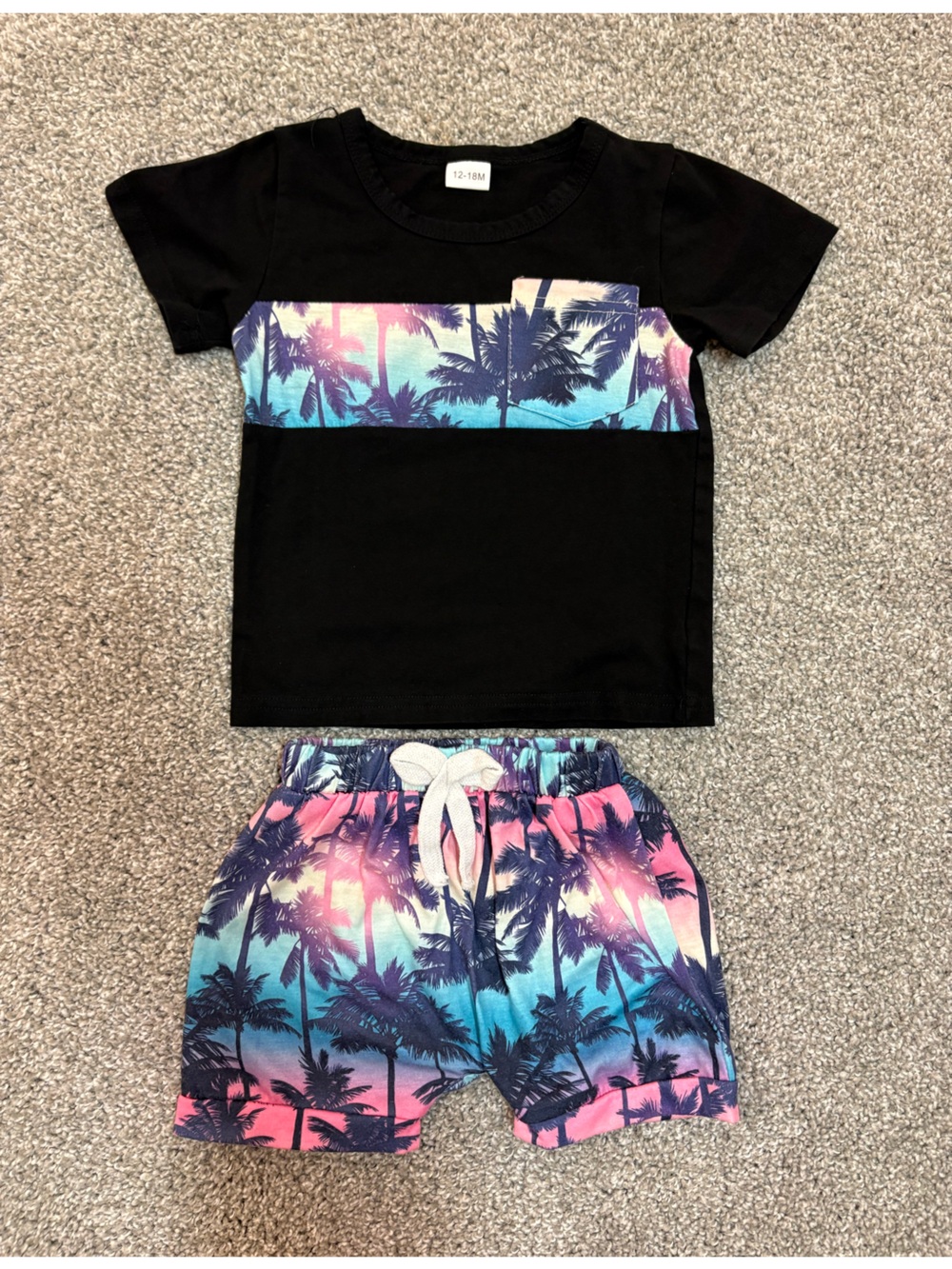 Black Tropical-Print Kids Tee by